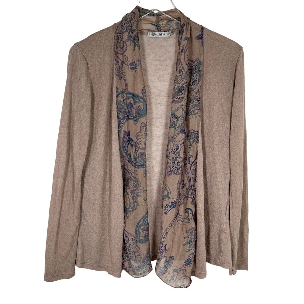 Elena Baldi Women's Shawl Collar Open Cardigan Sweater S Taupe Long Sleeve Boho